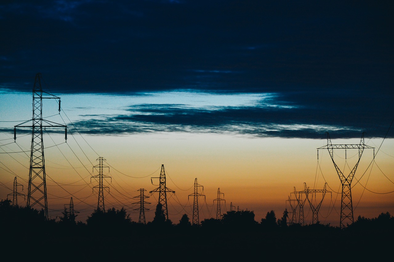 power lines electricity dusk sunset 823622